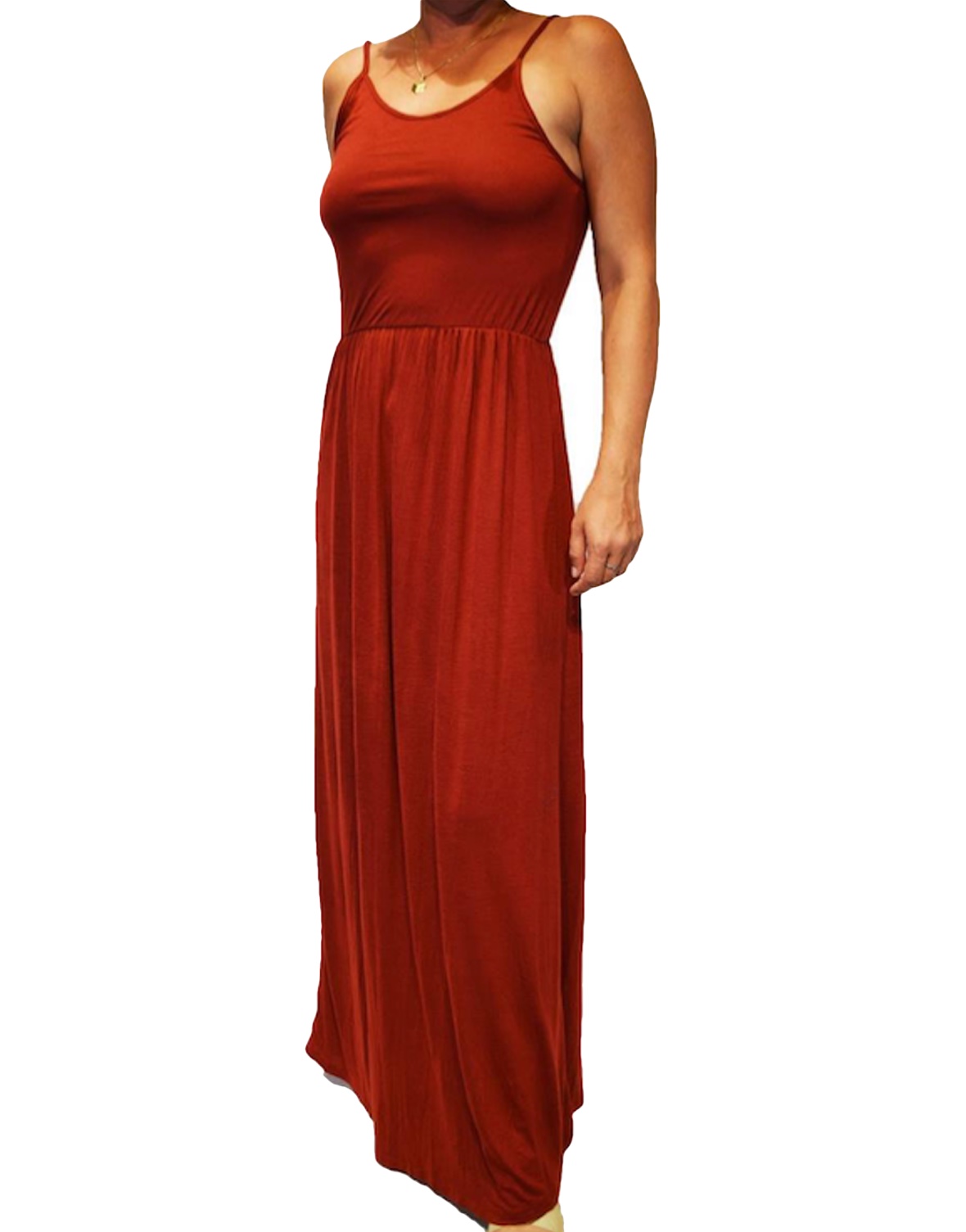 red strappy maxi dress